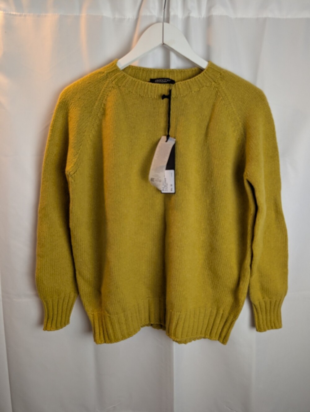 ARAGONA ITALY Thick Cashmere Crewneck Sweater Mustard Yellow Raglan Knit XS BNWT